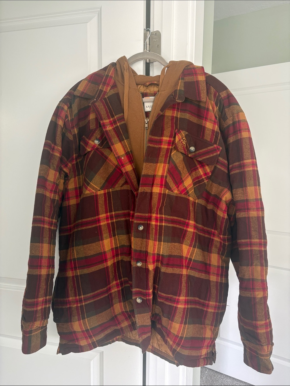 Legendary Whitetails Brown and Red Plaid Hooded Shirt Jacket